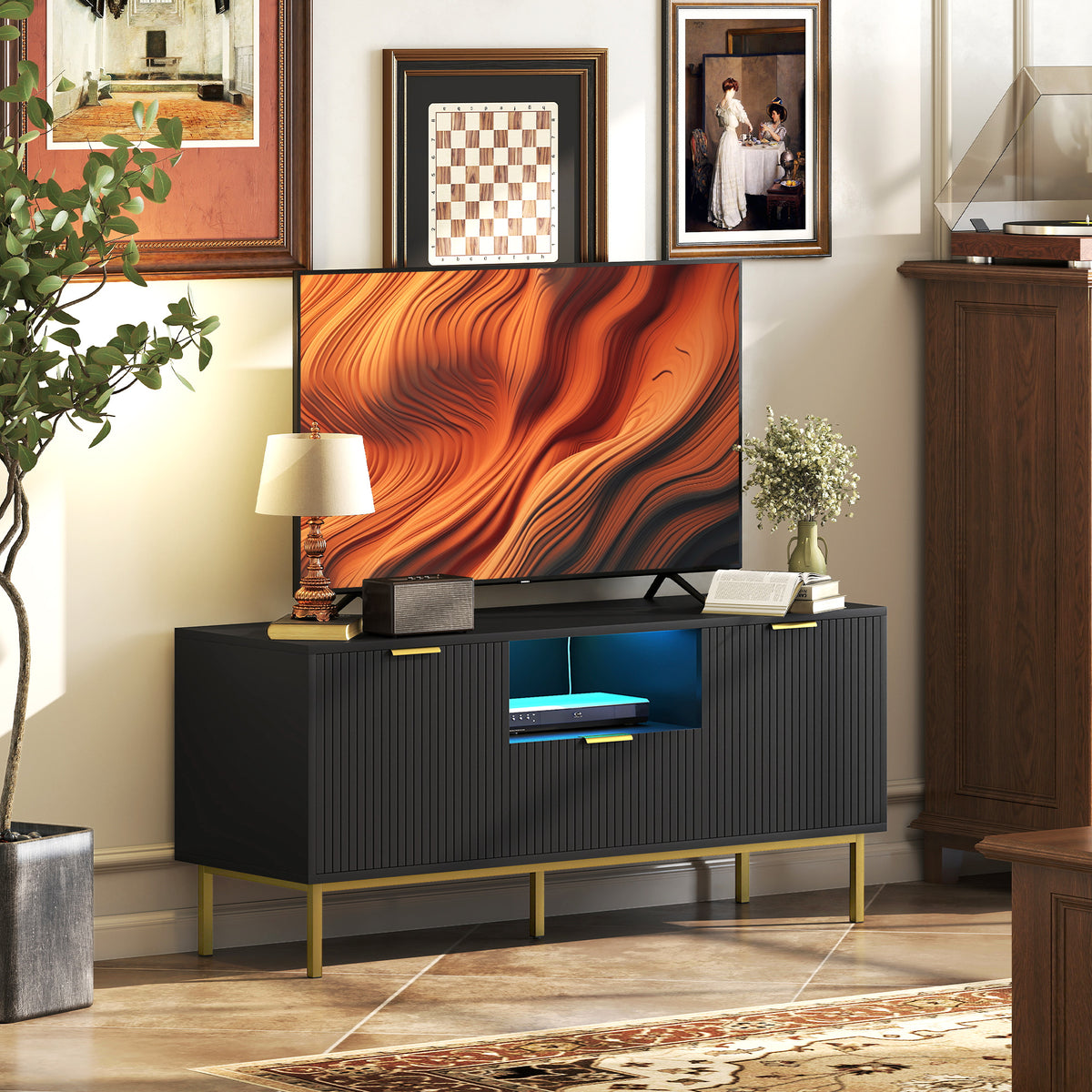 Modern TV Console for TVs up to 60 Inch, Entertainment Center with Smart RGB LED Lights and Soft Close – view 21