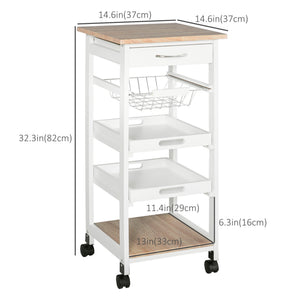 Rolling Kitchen Island Cart, Mobile Utility Storage Cart with Drawer, Wire Storage Basket, Removable Tray – view 9