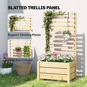 Wooden Raised Garden Bed with Trellis, Outdoor Elevated Planter Box with Drainage Hole and Bed Liner