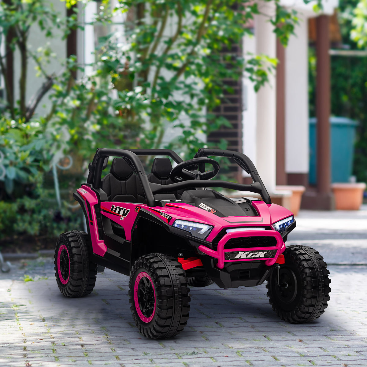 Qaba 2 Seater 24V 7AH Ride on Truck, Electric Car for Kids w/ Spring Suspension, Remote Lights, Horn, Music