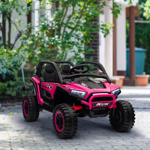 Qaba 2 Seater 24V 7AH Ride on Truck, Electric Car for Kids w/ Spring Suspension, Remote Lights, Horn, Music
