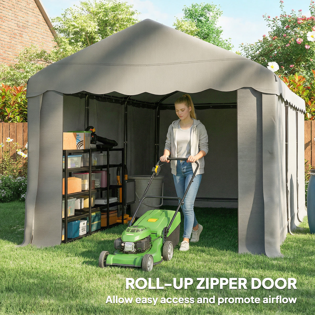 20' x 10' Portable Shed, Outdoor Storage Shed Tent with Roll-up Zipper Door and Removable Sidewalls – view 6