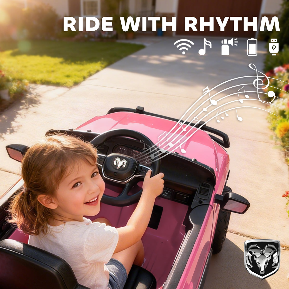 Qaba 12V Ride on Car, Licensed Dodge RAM 3500 Electric Vehicle with Remote Control, Suspension for 3-5 Years
