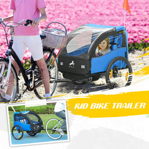 Aosom 2 Seat Bike Trailer for Kids, Baby Stroller with Storage Bag, 5 Point Harness, Bicycle Trailer with 20" Wheels
