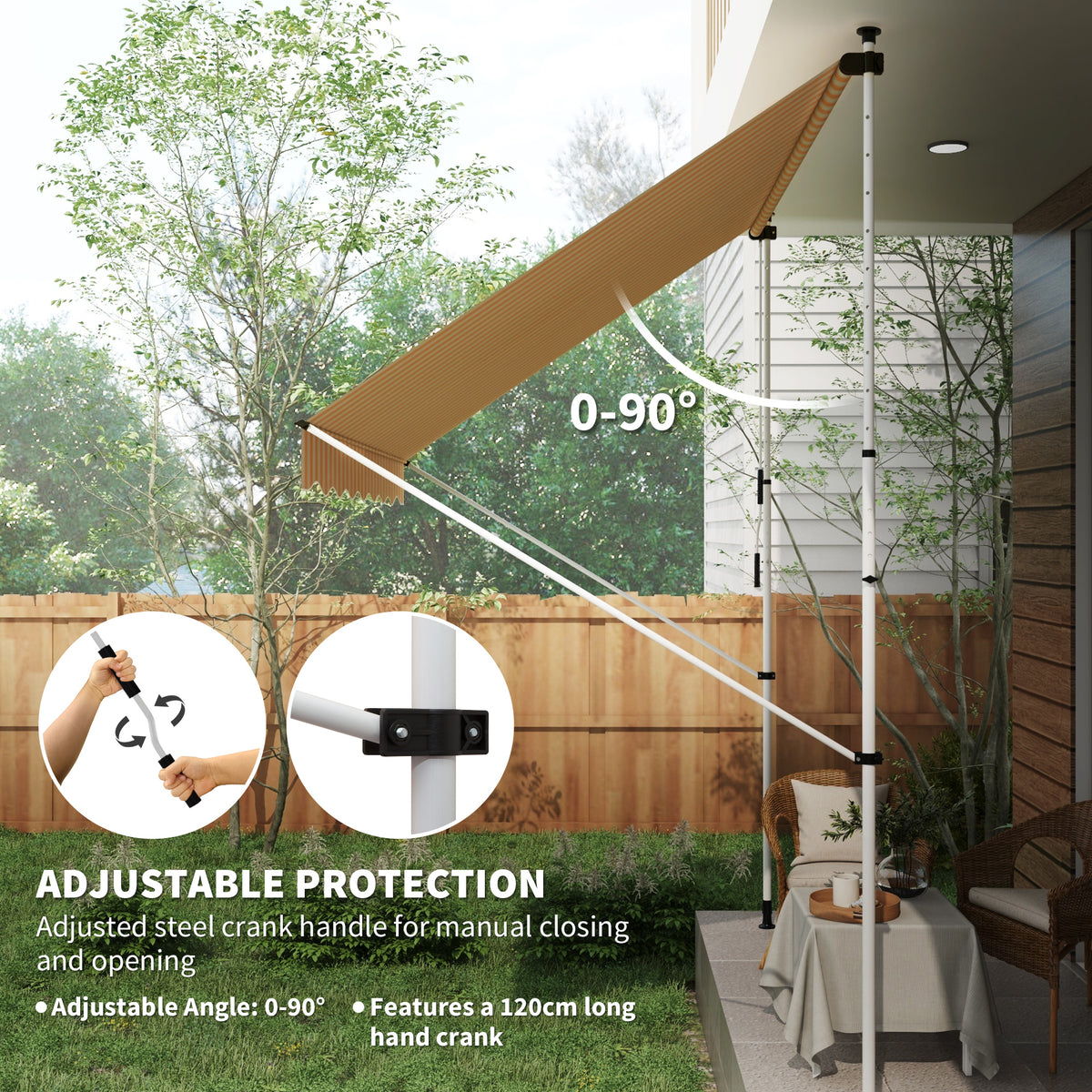 10x5ft Manual Retractable Awning, Patio Sun Shade Canopy Shelter with 5.6-9.2ft Support Pole, Water Resistant UV Protector, for Window, Door, Porch, Deck, Grey