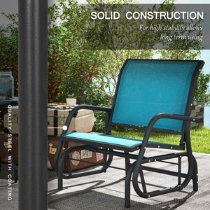 Patio Glider Set of 2 Outdoor Glider Chair with Breathable Mesh Seat & Backrest, Armrests and Metal Frame, Blue