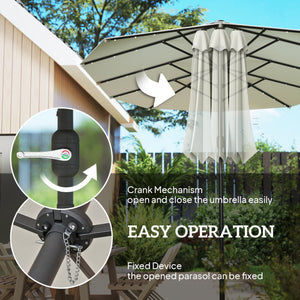 174" Double-Sided Sun Umbrella Garden Parasol Patio Sun Shade Outdoor with LED Solar Light, Khaki – view 19