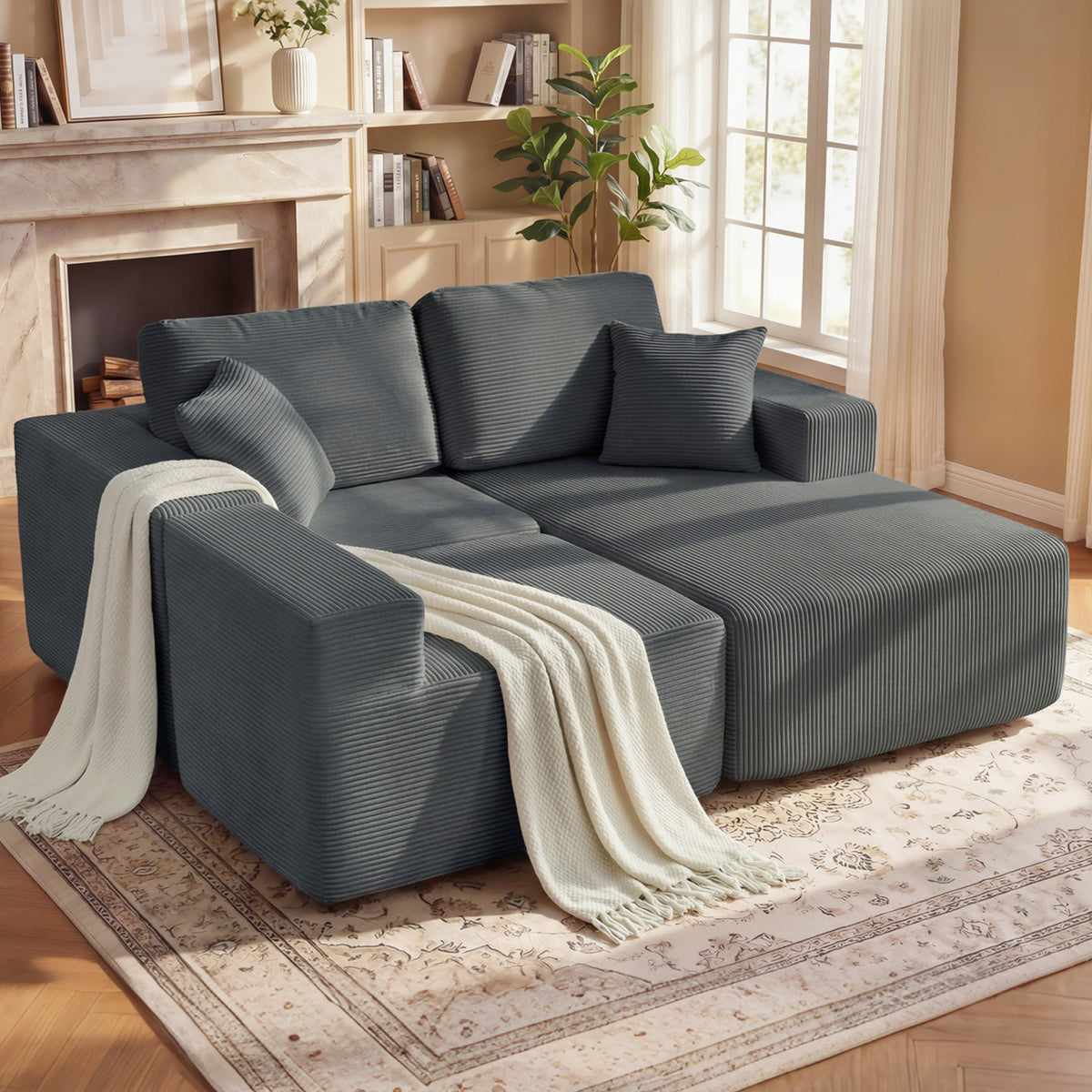 2-in-1 Modular Sectional Sofa, Boneless L Shaped Couch Sofa Bed, Dark Grey – view 7