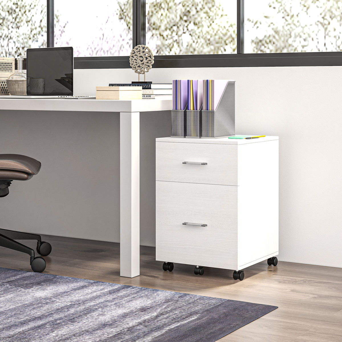 Mobile Filing Cabinet, Vertical File Cabinet with 2 Drawers, Wheels, for Letter or A4 File, Natural