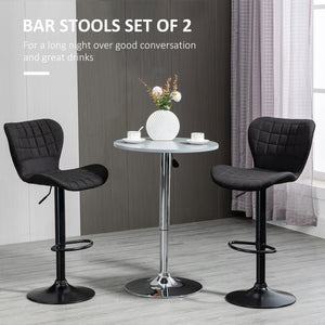 Bar Stools Set of 2, Adjustable Height Swivel Bar Chairs, Linen-feel Fabric Upholstered Kitchen Counter Stools with Wide Seat, Back and Footrest, Black