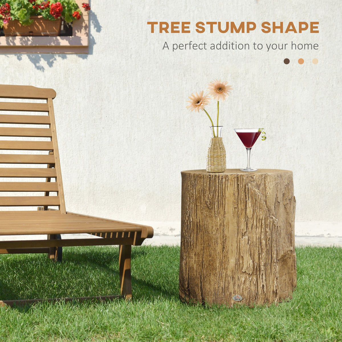 Concrete Finish Side Table, Lightweight Accent Table, 17" Patio Tree Stump End Table with 4 Adjustable Feet for Indoor, Outdoor, Natural Brown