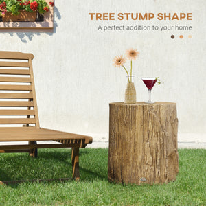 Concrete Finish Side Table, Lightweight Accent Table, 17" Patio Tree Stump End Table with 4 Adjustable Feet for Indoor, Outdoor, Natural Brown
