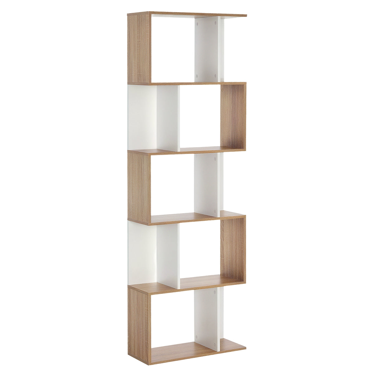 5-Tier Geometric Bookcase Display Shelf Storage Shelf Modern Room Divider Living Room Home Office Furniture, White