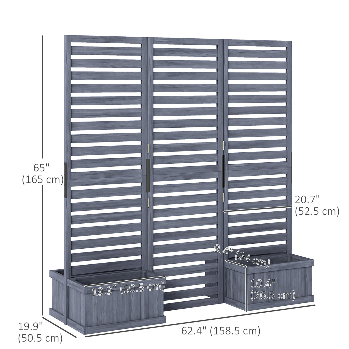 Outdoor Privacy Screen Wood Privacy Panel with 4 Planter Boxes, Raised Bed with 3 Panels, Drainage Holes – view 9