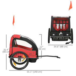 Aosom 2 Seat Bike Trailer for Kids, Baby Stroller with Storage Bag, 5 Point Harness, Bicycle Trailer with 20" Wheels