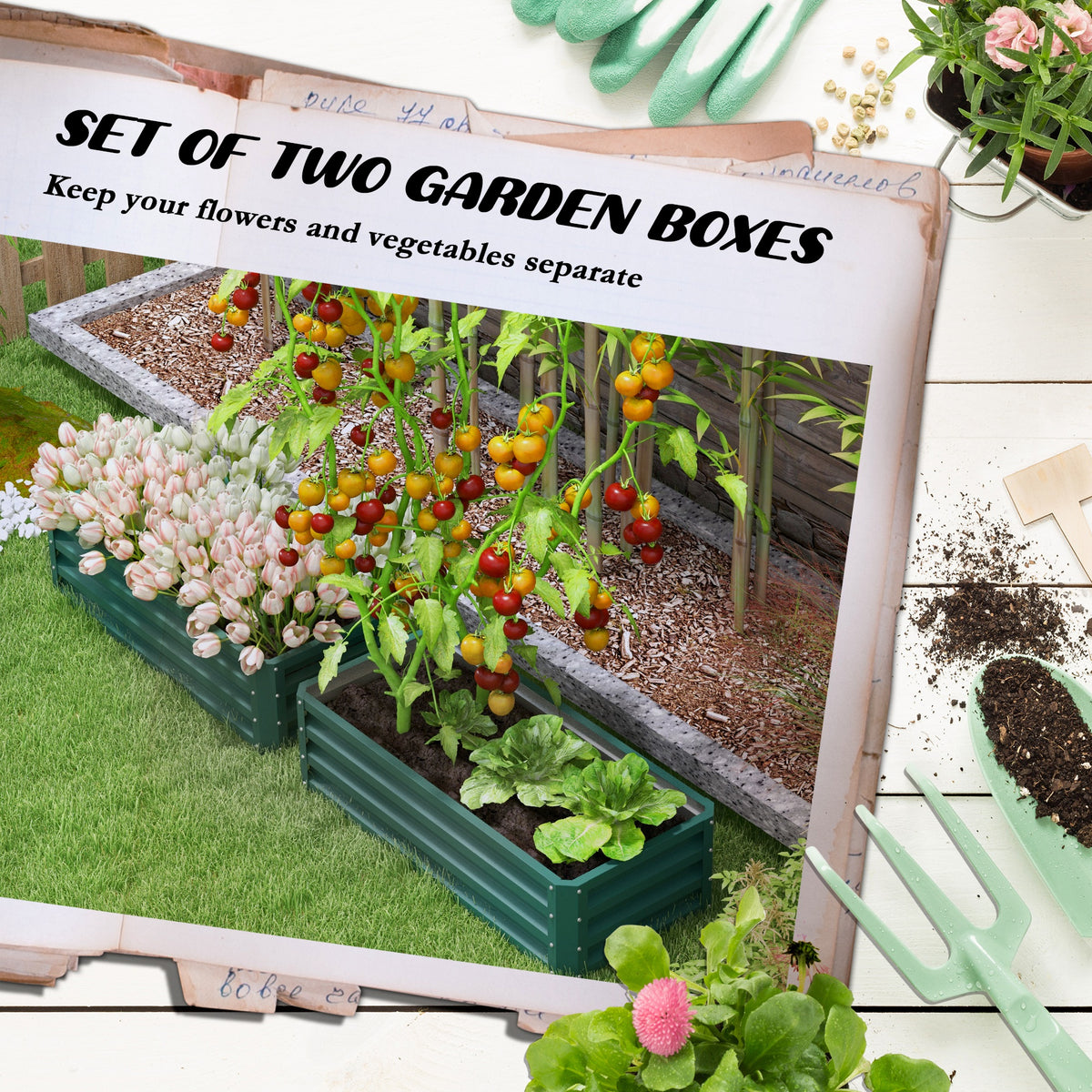 Galvanized Raised Garden Beds, Outdoor Planter Box, Set of 2, for Flowers, Herbs and Vegetables, Black – view 17
