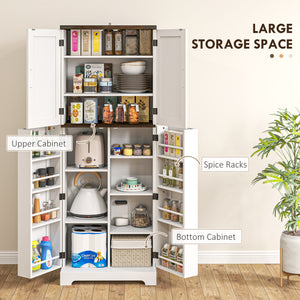 64" Tall Kitchen Pantry Cabinet with Spice Racks and Adjustable Shelves, Black Wood Grain