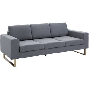 3 Seater Sofa, Linen Upholstered Cozy Padded Couch with Steel Leg, Backrest and Wide Armrest, for Living room, Bedroom, Dark Grey