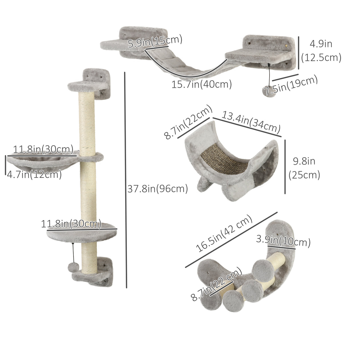 4Pcs Cat Wall Shelf with Scratching Post, Cat Wall Shelves for Relaxing, Climbing – view 3