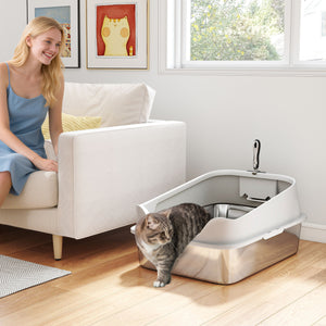 Cat Litter Box Stainless Steel with Metal Litter Scoop, Never Absorbs Odors, Anti Leakage, 17" x 13" x 10" – view 14