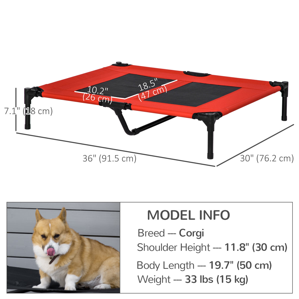 Elevated Dog Bed, Raised Dog Cot for M Sized Dogs, Indoor & Outdoor, 30" x 24" x 7", Blue – view 9