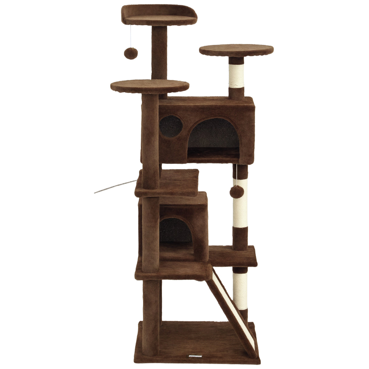 54" Cat Tree, Multi-Level Cat Tower with Scratching Posts, Cat Condos, Bed, Platforms, Ramp, Toy Ball, Beige – view 36