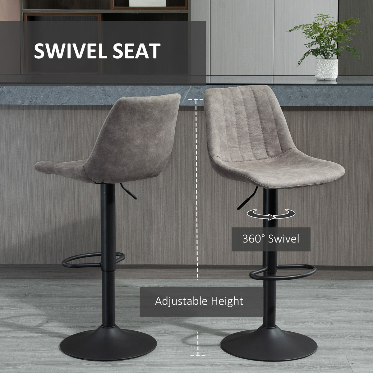 Adjustable Bar Stools Set of 2, Leathaire Swivel Barstools with Back and Footrest – view 11