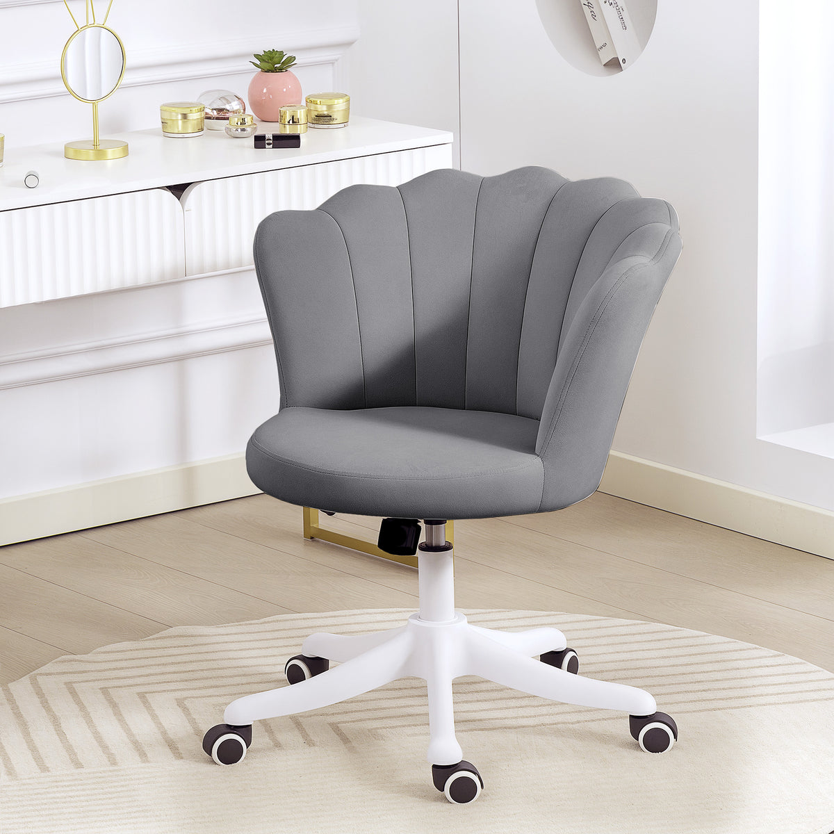 Office Chair, Armless Swivel Desk Chair with Adjustable Height, Backrest, Tilt Function for Office, Vanity, Grey
