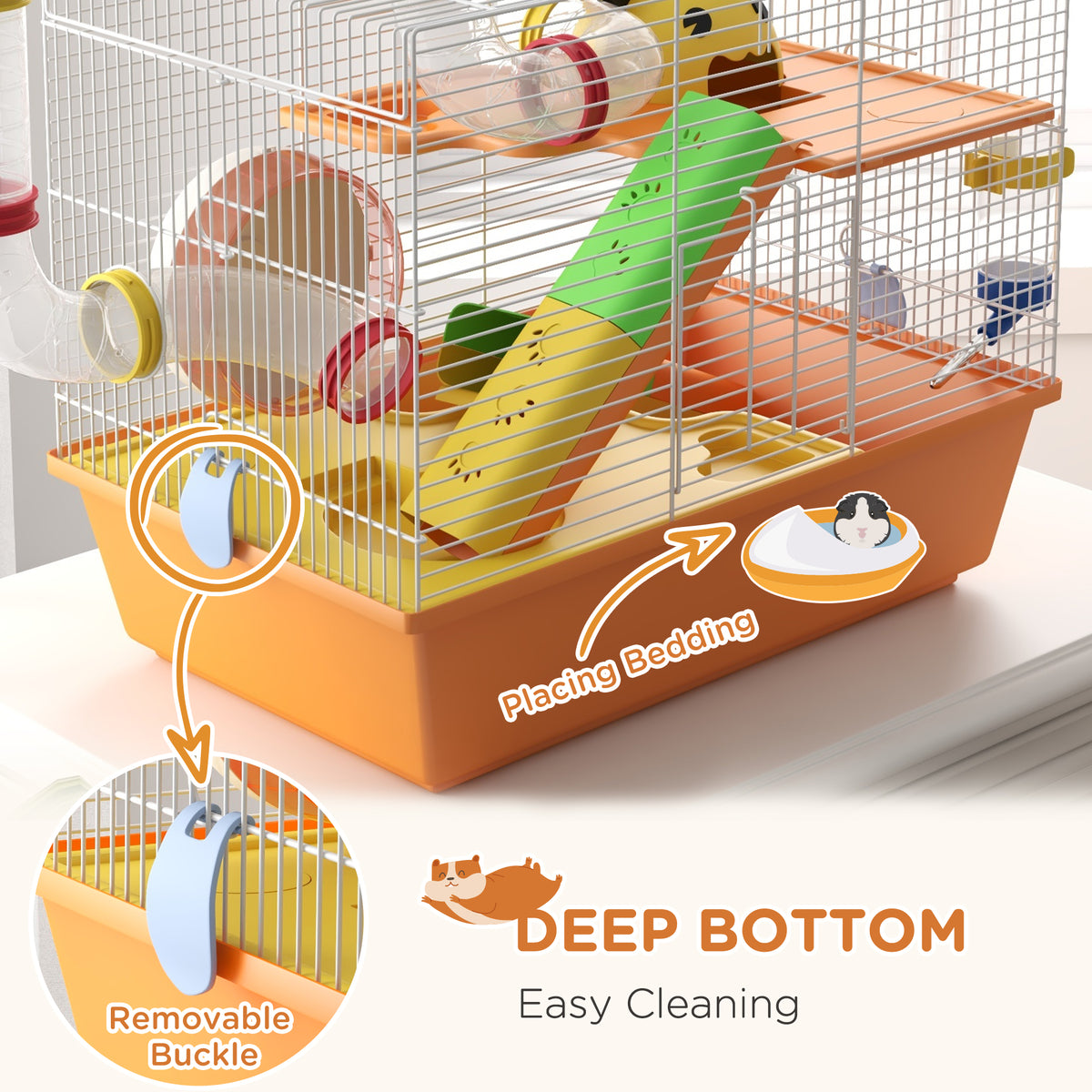 3 Tiers Hamster Cage for Gerbil, Dwarf Hamster with Tunnels, Water Bottle, Exercise Wheel – view 12