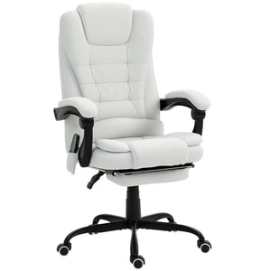 7-Point Vibrating Massage Chair, Reclining Office Chair with Footrest, Reclining Back, Adjustable Height, White