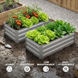 Set of 2 Galvanized Raised Beds for Garden, Outdoor Planter Box for Flowers, Herbs and Vegetables, Light Grey