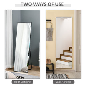 64"x20" Full Length Mirror, Floor Standing, Wall-Mounted or Leaning Against Wall Tall Mirror w/Support Frame, Rectangular Full Body Mirror for Bedroom, Living Room, Black