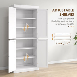 72.5" Freestanding Kitchen Pantry Cabinet with 4 Doors, White