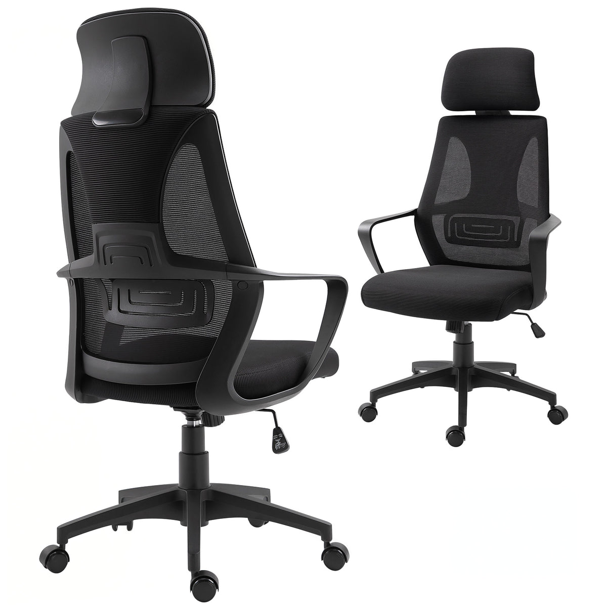 Mesh Office Chair with Up&Down Headrest, Ergonomic Computer Desk Chair with Adjustable Tilt Angle, Height Adjustable Swivel Seat with Lumbar Support for Office, Black