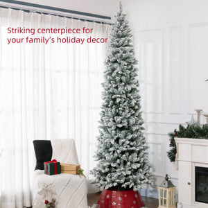 6ft Pencil Christmas Tree, Flocked Tree with 479 Branch Tips and Metal Base for Home, Indoor, Holiday