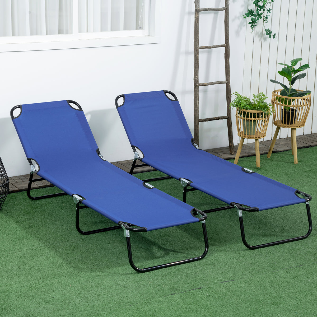 Set of 2 Folding Outdoor Lounge Chair, Sun Tanning Chairs with Reclining Back – view 13