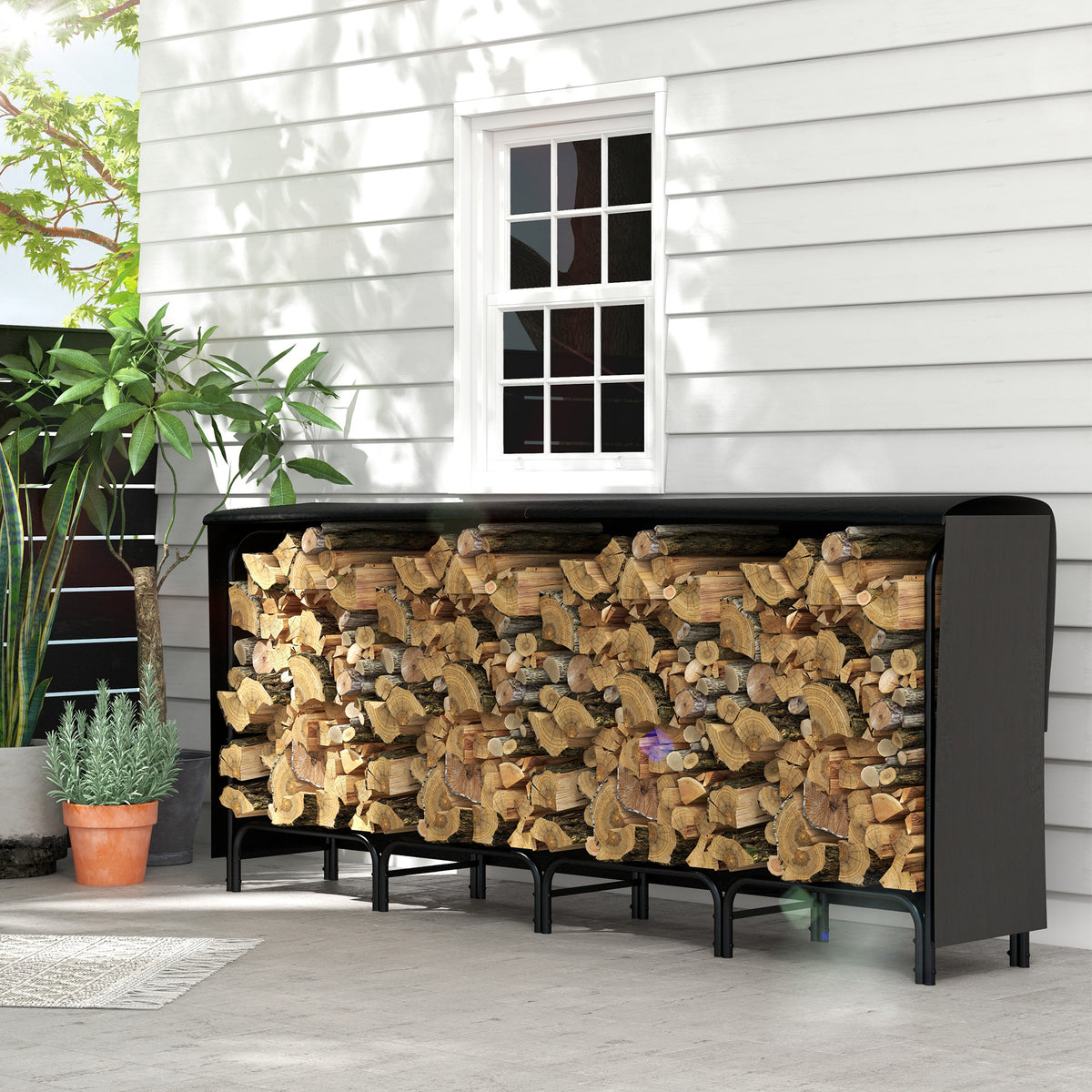 6ft Outdoor Firewood Rack with Cover, Adjustable Wood Storage Holder – view 14