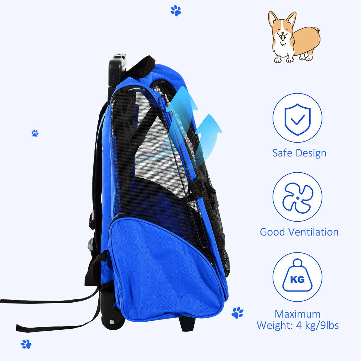 2-IN-1 Pet Luggage Box Backpack Carrier Cats Dogs w/ Handle, Rolling Wheel Grey – view 13