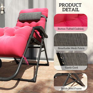 Padded Folding Recliner Chair, Patio Lounger with Cupholder, Adjustable Backrest, Removable Cushion, Black – view 20
