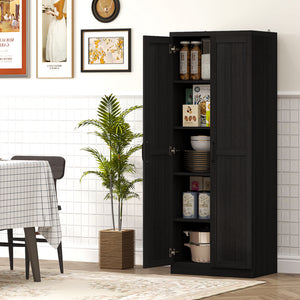 63" Kitchen Storage Cabinet, 5-tier Pantry Cabinet with Doors and Adjustable Shelves for Dining Room, Black – view 7