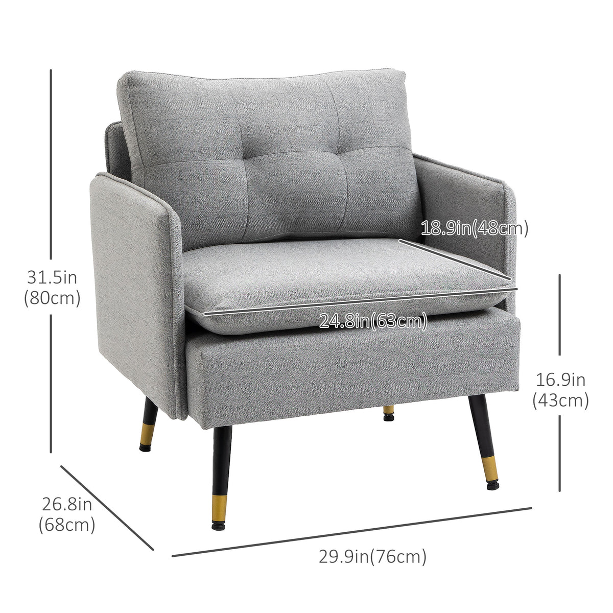 Accent Chair, Upholstered Armchair with Tufted Back Cushion and Steel Legs for Living Room, Bedroom – view 16