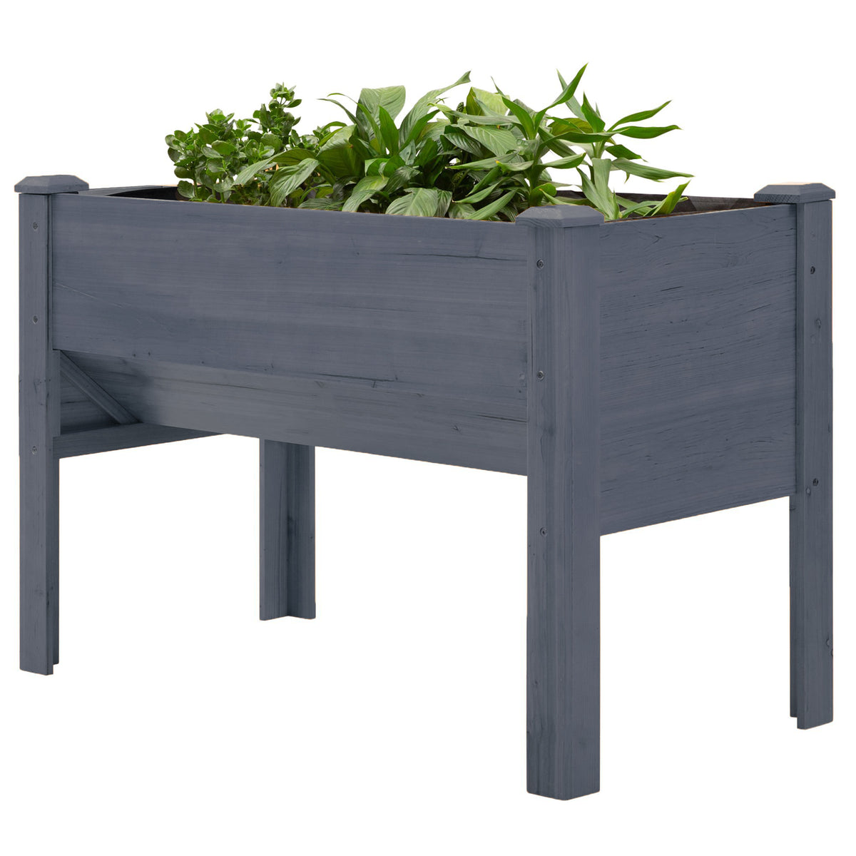 Wooden Raised Garden Plant Stand Outdoor Tall Flower Bed Box with Hooks, 48" x 24" x 32", Nature Wood