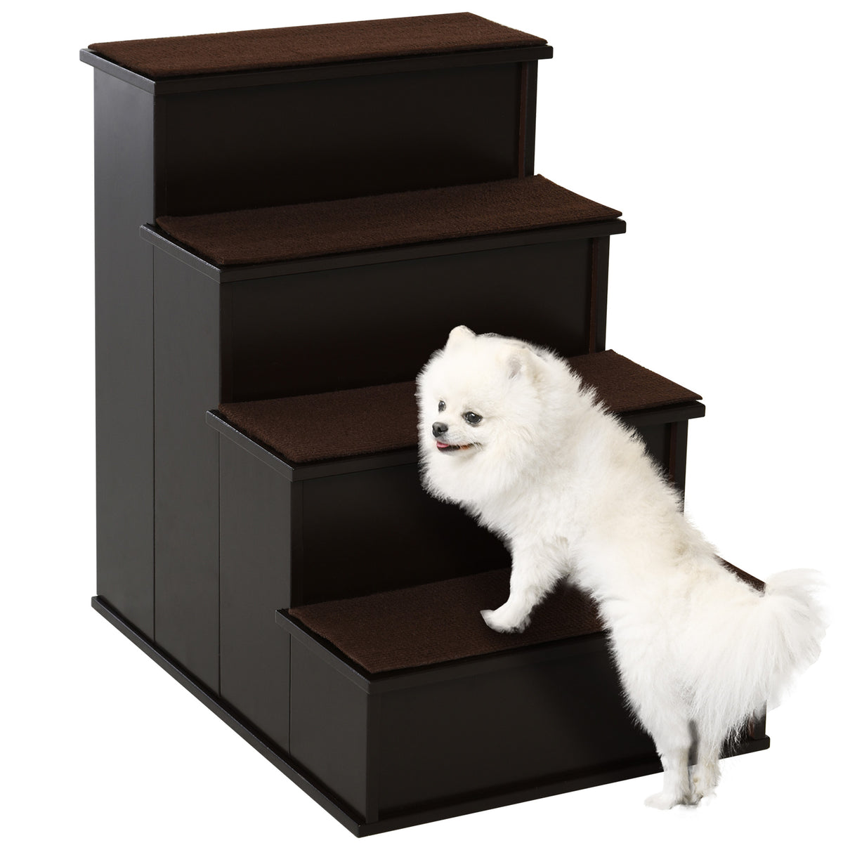 4 Levels Wooden Dog Steps Pet Stairs for High Bed, Cat Ladder for Bed Couch with Non-Slip Carpet