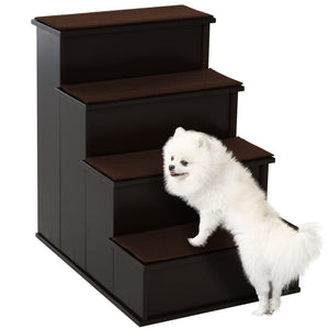 4 Levels Wooden Dog Steps Pet Stairs for High Bed, Cat Ladder for Bed Couch with Non-Slip Carpet