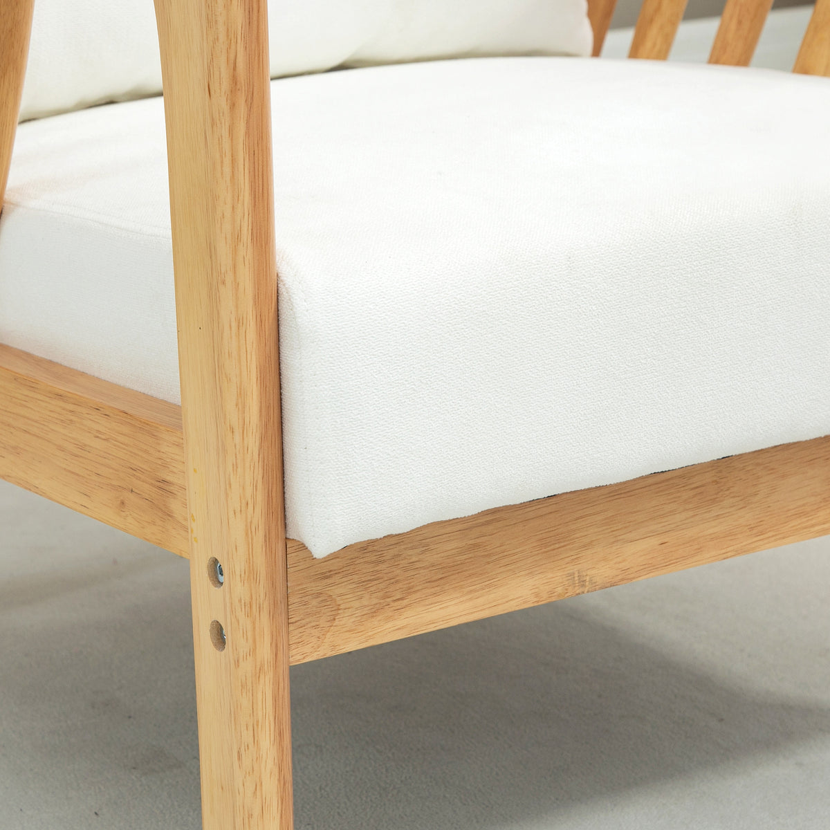 Armchair Upholstered Lounge Chair with Rubber Wood Frame Throw Pillows and Comfortable Cushion, White