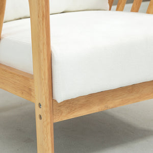 Armchair Upholstered Lounge Chair with Rubber Wood Frame Throw Pillows and Comfortable Cushion, White