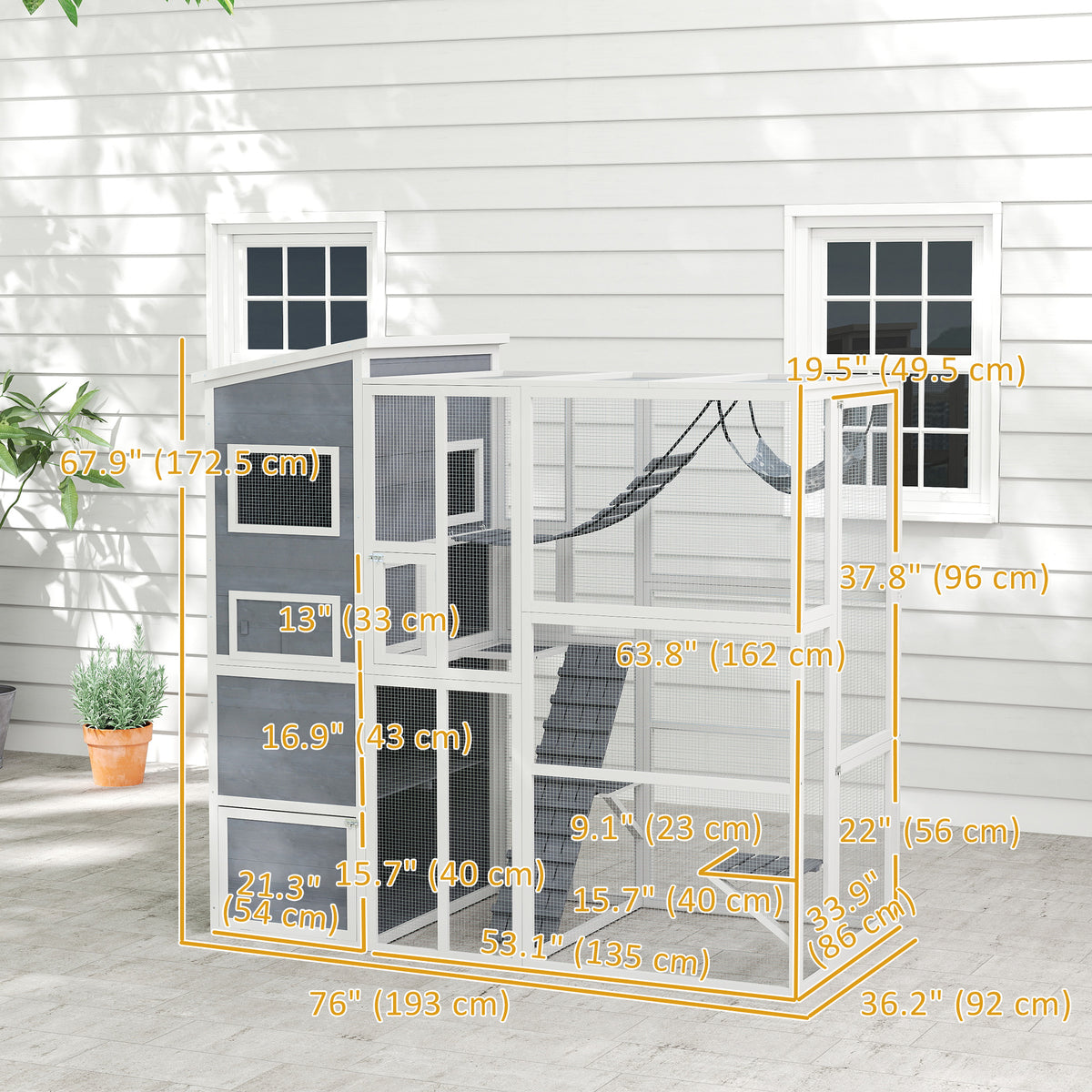 76" Catio Outdoor Cat Enclosure with Cat Condo, Jumping Platforms, Ladder, Ramps – view 2