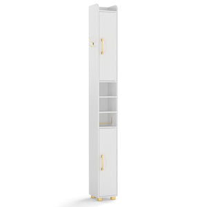 Narrow Bathroom Storage Cabinet with Open Shelves and Toilet Paper Holder-White