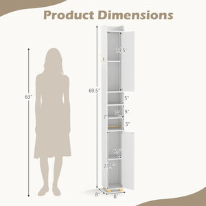 Narrow Bathroom Storage Cabinet with Open Shelves and Toilet Paper Holder-White view 5