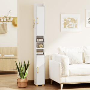 Narrow Bathroom Storage Cabinet with Open Shelves and Toilet Paper Holder-White view 6